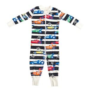 Hanna Andersson Jumper Kids 12-18 Months White Race Car Sleepwear Organic Cotton